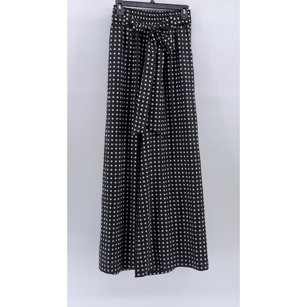HYKE Women's Black-White Square Print Belted Wide-Leg Relaxed-Fit Pant SZ 2